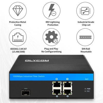 Công nghiệp 5 cổng Gigabit PoE Fiber Switch. 120W Power Budget SFP Slot Unmanaged