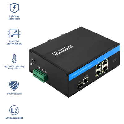Industrial 5-Port Gigabit Smart Managed Ethernet Switch với cổng SFP Fiber, được đánh giá IP40