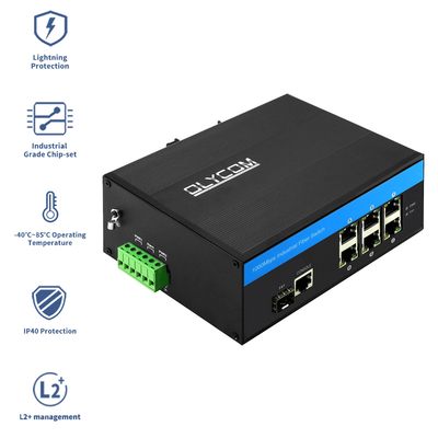 7 cổng được quản lý cáp quang Ethernet Din Rail Gigabit Switch DC12V Hỗ trợ CLI SNMP