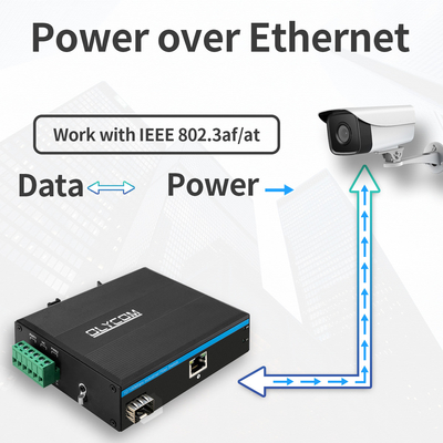 Bộ chuyển đổi phương tiện truyền thông PoE công nghiệp 10/100M Fast Ethernet 15.4W/30W SFP Fiber cho máy ảnh IP