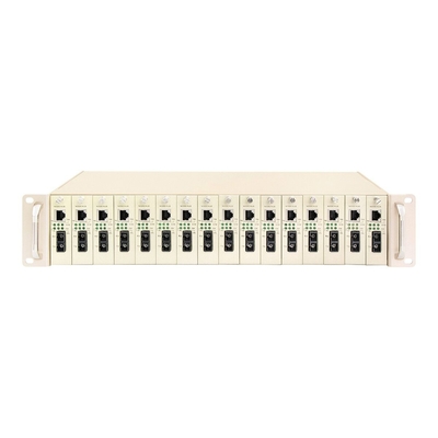 16 slot media converter rack khung 19 inch 2U dual power 48V/220V