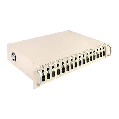 16 slot media converter rack khung 19 inch 2U dual power 48V/220V