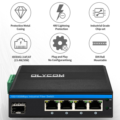 5 cổng SFP PoE Switch Gigabit Network PoE/PoE+ 120W Budget DC48V Fanless CE FCC