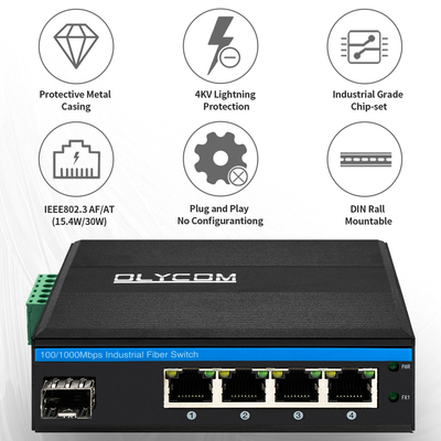 Mạng Sfp Gigabit POE Chuyển nguồn qua Cổng Ethernet 4 + 1