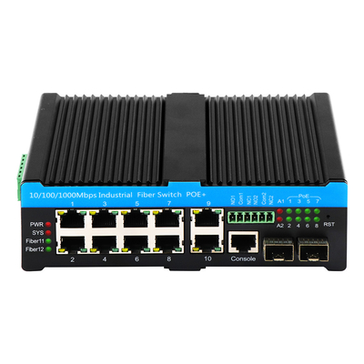 Bộ chuyển mạch Ethernet công nghiệp POE Af / At / Bt 8 cổng được quản lý màu đen với 2 cổng kết hợp
