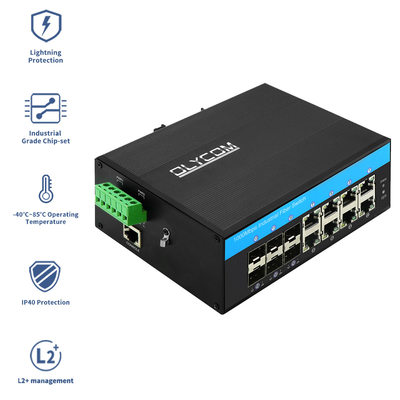 Bộ chuyển mạch Gigabit Ethernet được quản lý công nghiệp 14 cổng Khe cắm SFP quang 1G / 2.5G