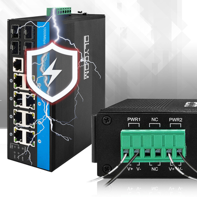 12 cổng quản lý DC48v Industrial Poe Switch Din Rail Gigabit Ethernet Fiber Switch