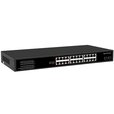 24 cổng CCTV PoE Switch Gigabit Network SFP Optical Uplink Không quản lý ngân sách 300W