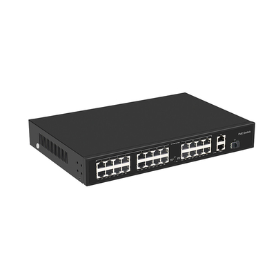 24 Cổng 10/100M POE Switch Gigabit Fiber Optic Uplink AC Rack Không quản lý Ngân sách 300W