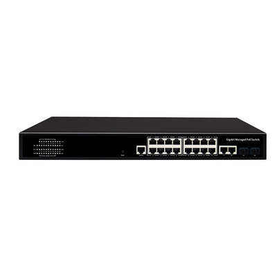 16 cổng Gigabit Quản lý PoE Switch Thương mại 1U Rack 300W Với 2 SFP / RJ45 Uplink