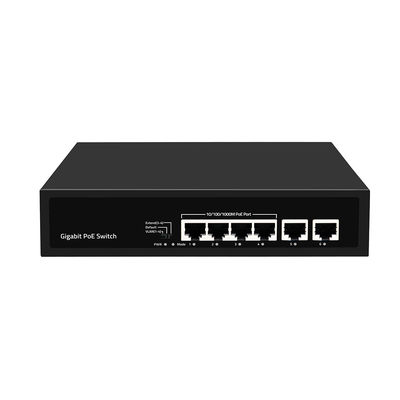 6 cổng Gigabit PoE Switch 250 Meter Extension VLAN 60W Power Budget 220V Input