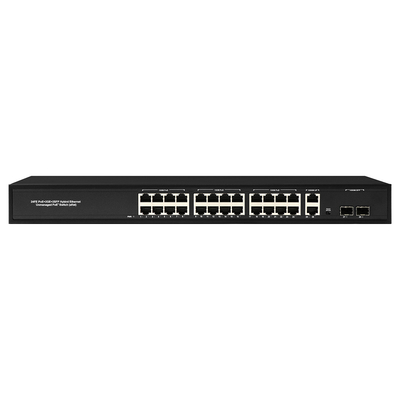 24 Port Network 48V Active PoE Switch 450W AF / AT tiêu chuẩn với 2 RJ45 Uplink Port Ethernet sfp fiber Switch