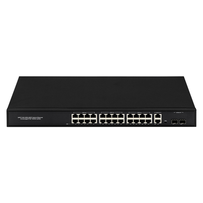 24 Port Network 48V Active PoE Switch 450W AF / AT tiêu chuẩn với 2 RJ45 Uplink Port Ethernet sfp fiber Switch