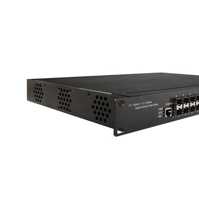1U Rack Mount Industrial Managed POE Switch với 12 cổng RJ45 + 12 cổng SFP và 340W POE
