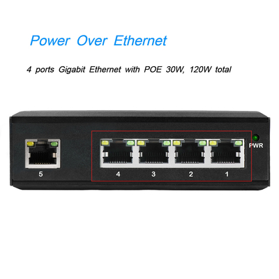 4 cổng POE tăng cường điện áp DC12-48V đầu vào cho năng lượng mặt trời với 1 cổng mạng kết nối lên Chuyển đổi