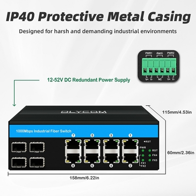 2.5G Lite Layer 3 Ring Managed Ethernet Switch 12 Port ERPS RSTP Din Rail được gắn