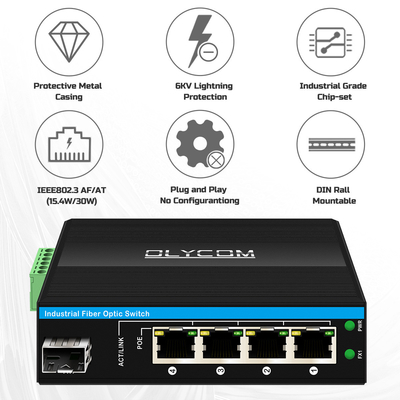 5 cổng Gigabit Unmanaged POE Switch DC48-52V Chuyển đổi Ethernet nguồn cung cấp điện cho sử dụng ngoài trời