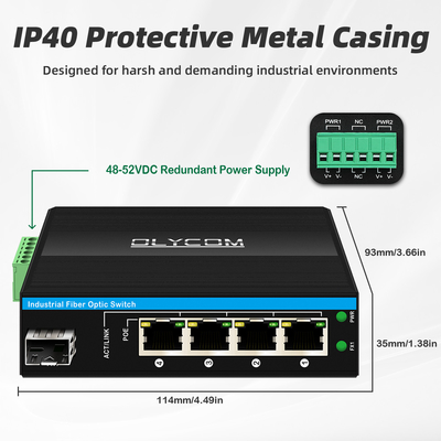 5 cổng Gigabit Unmanaged POE Switch DC48-52V Chuyển đổi Ethernet nguồn cung cấp điện cho sử dụng ngoài trời