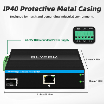 Công nghiệp PoE Media Converter Gigabit Ethernet 30W 48V Output Din Rail Không quản lý