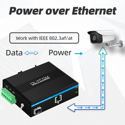 Công nghiệp PoE Media Converter Gigabit Ethernet 30W 48V Output Din Rail Không quản lý