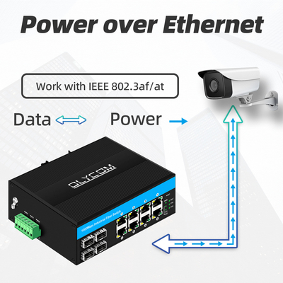 Gigabit 12 cổng công nghiệp PoE Ethernet Switch IEEE 802.3af/at RJ45 DIN Rail Installation Switch