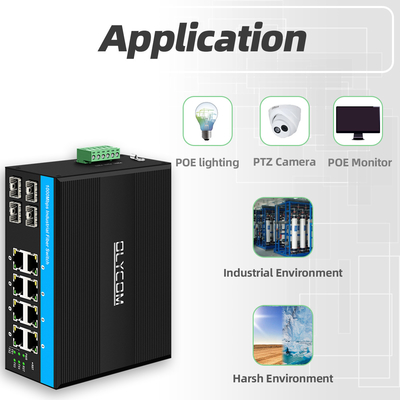 Gigabit 12 cổng công nghiệp PoE Ethernet Switch IEEE 802.3af/at RJ45 DIN Rail Installation Switch