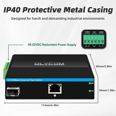 10/100m 2 Port Industrial Network Switch Ethernet Không quản lý DIN đường sắt
