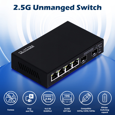 6 cổng 10g chuyển đổi Ethernet sợi 4 * 2.5G RJ45 + 2 * 10G SFP + hỗ trợ OEM / ODM