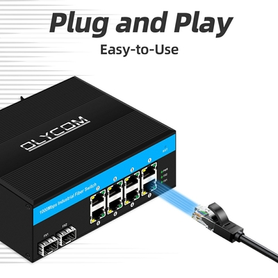 công nghiệp gigabit 8 cổng din rail Ethernet POE chuyển đổi DC48-52V đầu vào điện kép