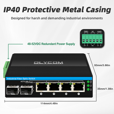 Mini 6 cổng gigabit Ethernet chuyển đổi POE chuyển đổi din đường ray 2 sfp + 4 RJ45 DC48-52V đầu vào điện kép