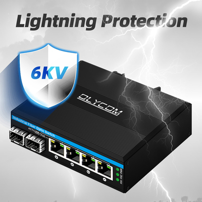 Mini 6 cổng gigabit Ethernet chuyển đổi POE chuyển đổi din đường ray 2 sfp + 4 RJ45 DC48-52V đầu vào điện kép