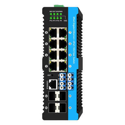 12 cổng 10G L2/L3 quản lý POE+ chuyển đổi chuyển đổi bỏ qua quang học 4*10G sfp +8 RJ45 din-rail Ethernet chuyển đổi