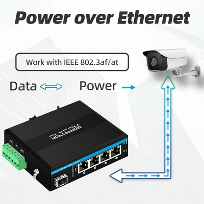5 cổng Industrial Poe Network Switch DC12/24/48V Input 1SFP+4RJ45 Gigabit Ethernet Switch