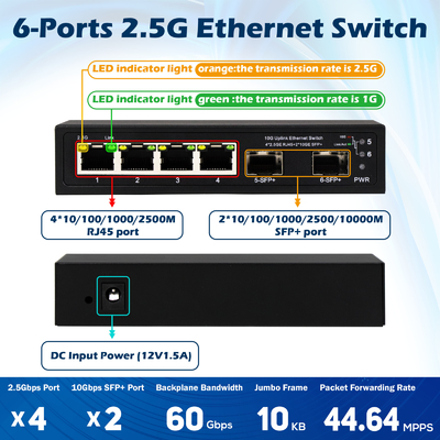 Chuyển đổi Ethernet 10g không quản lý 4 cổng 2.5G chuyển đổi Ethernet với cổng 10G SFP +
