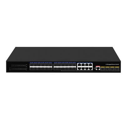 24 cổng 10G L3 Fiber Switch được quản lý với 8 Gigabit Combo SFP / RJ45 1U Rack 220V AC Input