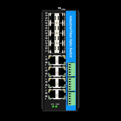 Quản lý 16 cổng Gigabit Poe Switch Din-rail Network Switch 8RJ45 + 8SFP Với 4 * RS485 + 2 * CAN BUS