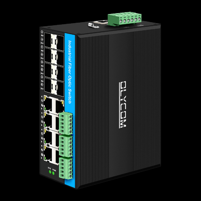 Quản lý 16 cổng Gigabit Poe Switch Din-rail Network Switch 8RJ45 + 8SFP Với 4 * RS485 + 2 * CAN BUS