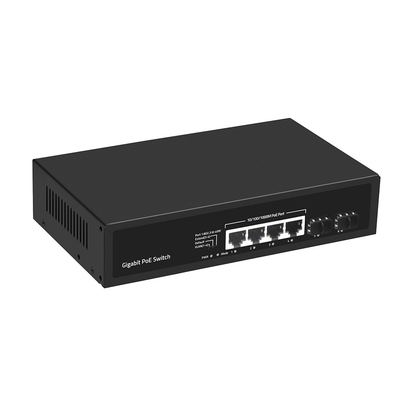 4 cổng Gigabit SFP Fiber PoE Switch Ngân sách 60W Với VLAN 250 mét mở rộng