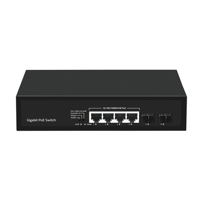 4 cổng Gigabit SFP Fiber PoE Switch Ngân sách 60W Với VLAN 250 mét mở rộng