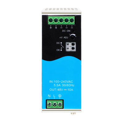 Nguồn cung cấp điện đường sắt 480W DIN 48V 10A Đầu vào AC / DC rộng với PFC DC hoạt động OK