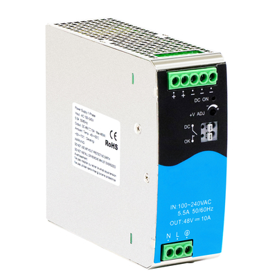 Nguồn cung cấp điện đường sắt 480W DIN 48V 10A Đầu vào AC / DC rộng với PFC DC hoạt động OK