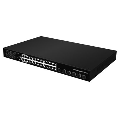 24 cổng 2.5G PoE Switch 10G Fiber Uplink L3 quản lý Ethernet 400W Budget AC Input