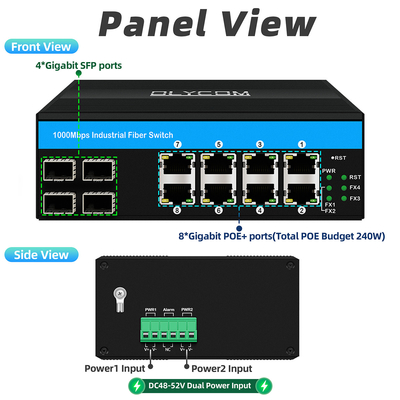Chuyển mạch điện gigabit 8 cổng chuyển mạch Ethernet công nghiệp 4SFP+8RJ45 DC48V