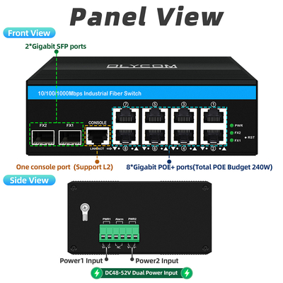 8 cổng Gigabit quản lý Poe Switch Industrial Ethernet Switch với 2SFP + 8 RJ45