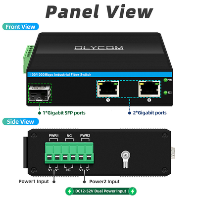 Chuyển đổi sợi quang Gigabit Din Network Switch DC12-52V Điện vào kép