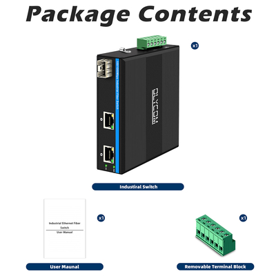Chuyển đổi sợi quang Gigabit Din Network Switch DC12-52V Điện vào kép