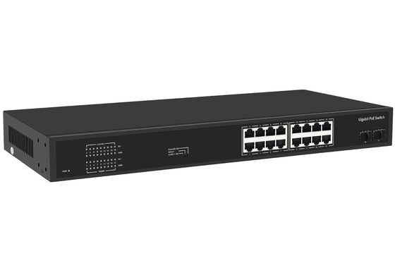 16 cổng Gigabit Ethernet Switch Af / at Poe Switch AC 100-240V Điện vào