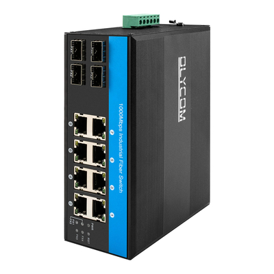 12 cổng Industrial Ethernet Switch Din Network Switch 4SFP + 8RJ45 DC12-52V Cung cấp điện kép