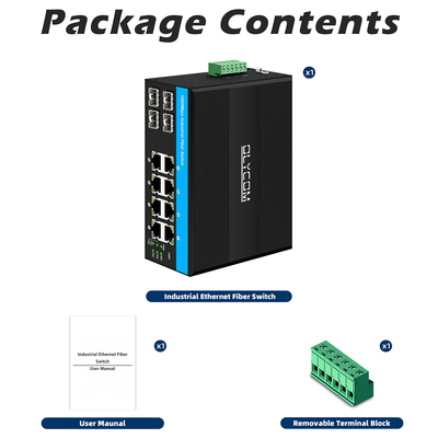 12 cổng Industrial Ethernet Switch Din Network Switch 4SFP + 8RJ45 DC12-52V Cung cấp điện kép