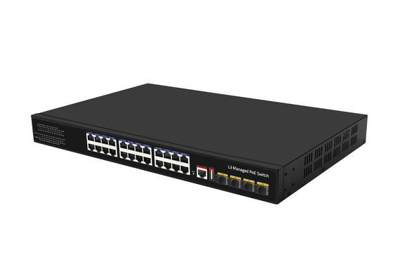 Bộ chuyển mạch PoE 10G 24 cổng L3 Managed Ethernet Fiber Switch 400W 4*Cổng quang 10G + 24*Cổng RJ45 POE